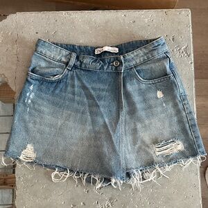 Zara Blue Distressed Denim Mini Skort S